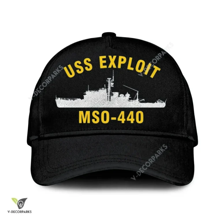 Uss Exploit Mso-440 Classic Baseball Cap Gift For Navy Veteran, Custom Print/embroidered Us Navy Ships Classic Cap