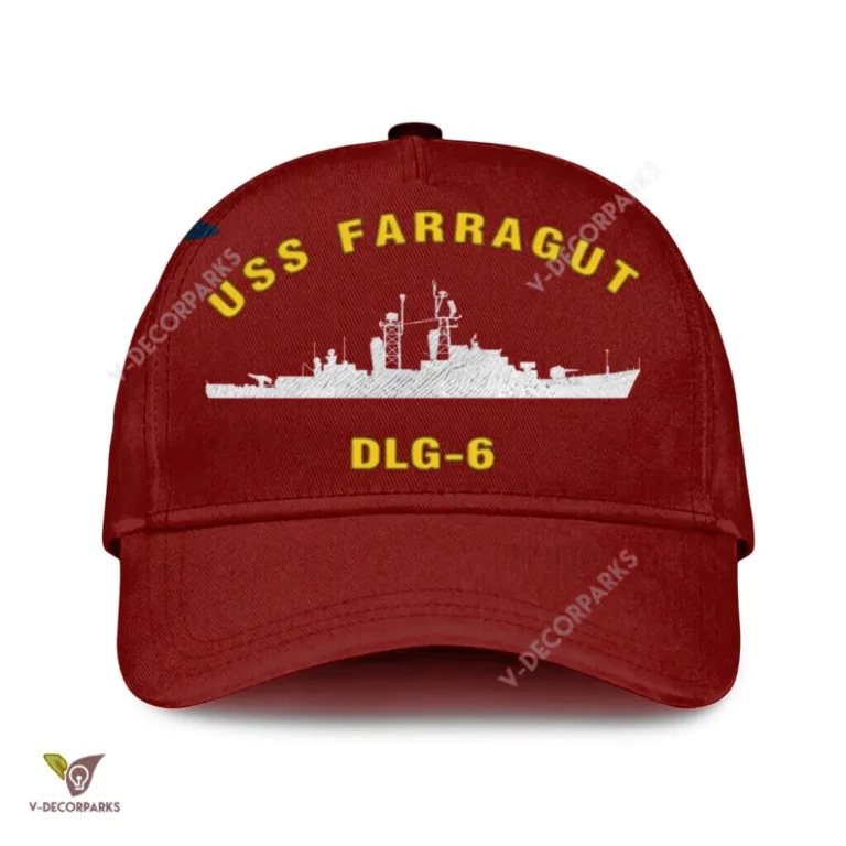 Uss Farragut Dlg-6 Classic Baseball Cap Gift For Navy Veteran, Custom Print/embroidered Us Navy Ships Classic Cap