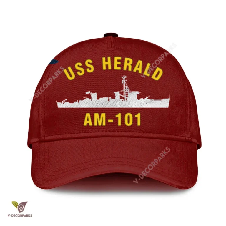 Uss Herald Am-101 Classic Baseball Cap Gift For Navy Veteran, Custom Print/embroidered Us Navy Ships Classic Cap