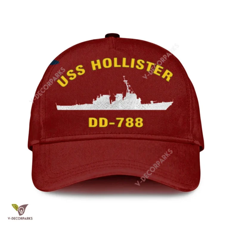 Uss Hollister Dd-788 Classic Baseball Cap Gift For Navy Veteran, Custom Print/embroidered Us Navy Ships Classic Cap