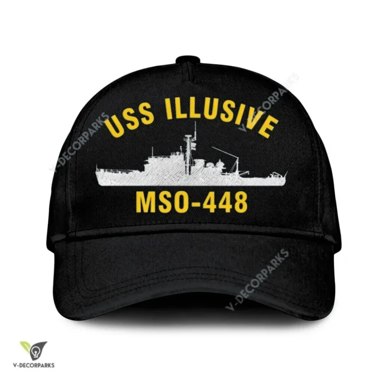 Uss Illusive Mso-448 Classic Baseball Cap Gift For Navy Veteran, Custom Print/embroidered Us Navy Ships Classic Cap