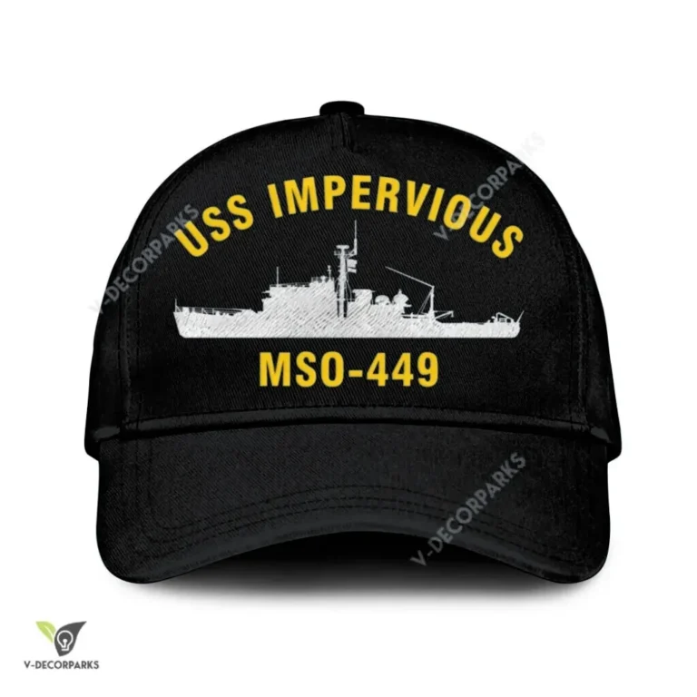 Uss Impervious Mso-449 Classic Baseball Cap Gift For Navy Veteran, Custom Print/embroidered Us Navy Ships Classic Cap