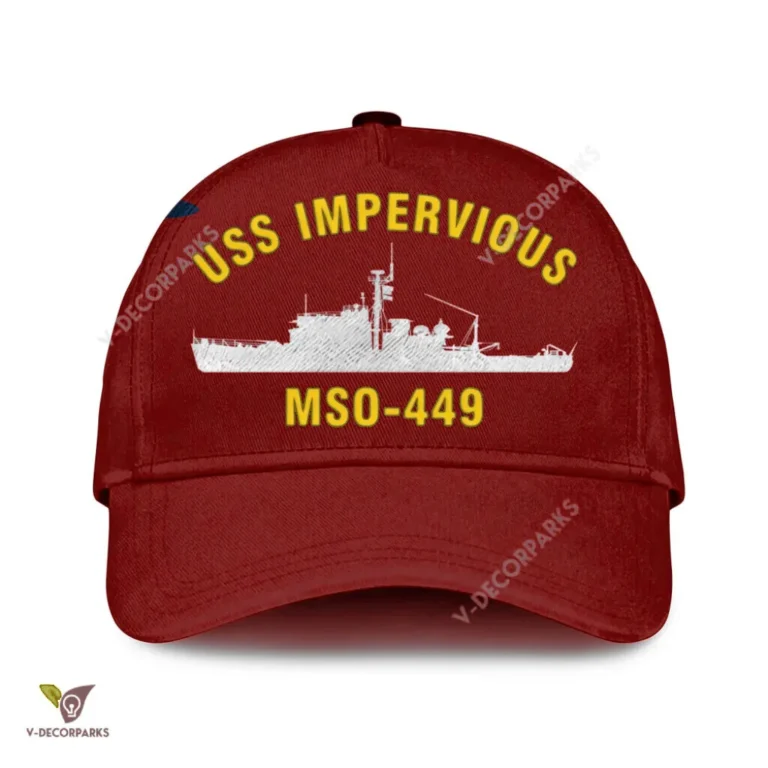 Uss Impervious Mso-449 Classic Baseball Cap Gift For Navy Veteran, Custom Print/embroidered Us Navy Ships Classic Cap