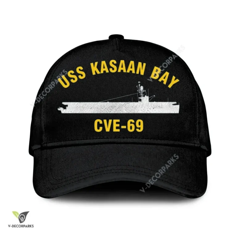 Uss Kasaan Bay Cve-69 Classic Baseball Cap Gift For Navy Veteran, Custom Print/embroidered Us Navy Ships Classic Cap