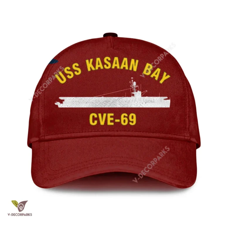 Uss Kasaan Bay Cve-69 Classic Baseball Cap Gift For Navy Veteran, Custom Print/embroidered Us Navy Ships Classic Cap