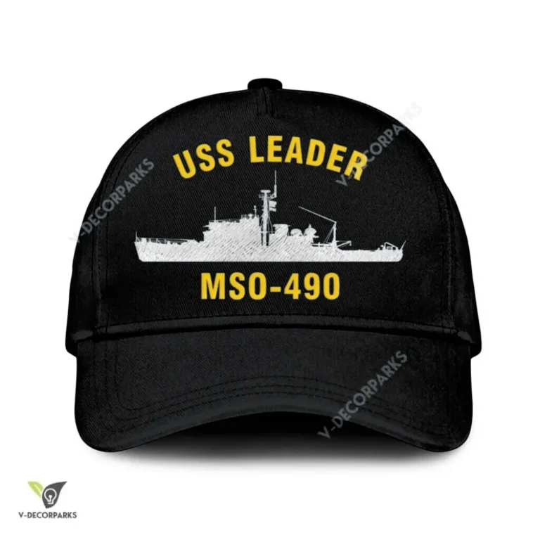 Uss Leader Mso-490 Classic Baseball Cap Gift For Navy Veteran, Custom Print/embroidered Us Navy Ships Classic Cap