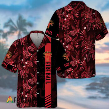 Fireball Whisky Hawaiian Shirt For Men - Midnight Red Tropical Leaves - Summer Beach Vacation Gift