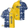 Corona Extra Hawaiian Shirt For Men - Tropical Floral Blue & Yellow Split - Casual Streetwear Golf Outfit