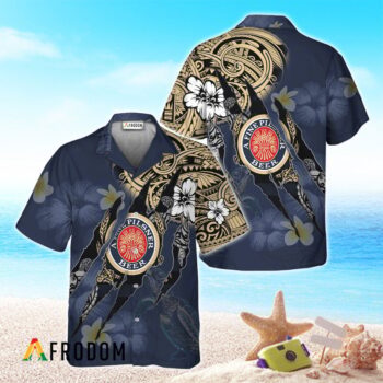 Miller Lite Hawaiian Shirt For Men - Polynesian Tattoo Tropical Navy - Summer Beach Vacation Gift