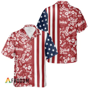Modelo Hawaiian Shirt For Men - Red White Tropical Floral American Flag - Patriotic Summer Beach Gift