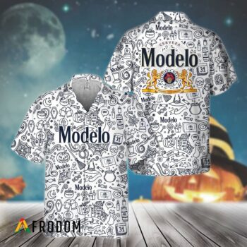 Modelo Beer Hawaiian Shirt For Men - Doodle Art Aop Style - Artistic Summer Beach Vacation Gift