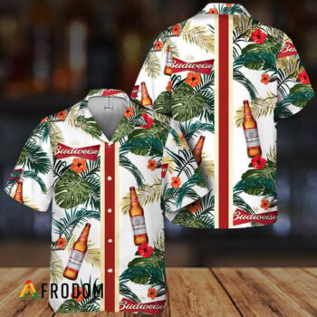 Budweiser Beer Hawaiian Shirt For Men - Tropical Floral Stripe Pattern - Casual Golf Summer Outfit For Husband