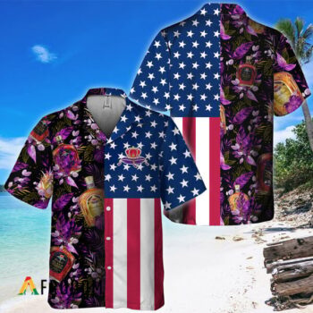 Crown Royal Whisky Hawaiian Shirt For Men - Us Flag Tropical Flowers Design - Patriotic Summer Beach Outfit
