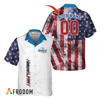 Personalized Natural Light Hawaiian Shirt For Men - Us Flag Smoke - Casual Streetwear Gift