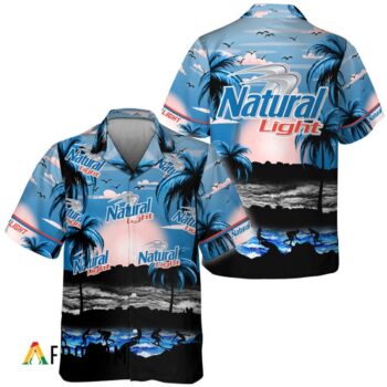 Natural Light Beer Hawaiian Shirt For Men - Tropical Beach Palm Tree Surf - Casual Summer Outfit Gift