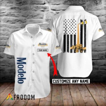 Personalized Modelo Especial Beer Hawaiian Shirt For Men - Us Flag White - Summer Beach Vacation Gift