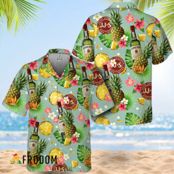 Jameson Whiskey Hawaiian Shirt For Men - Tropical Floral Pineapple - Summer Beach Vacation Gift