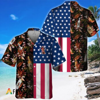 Captain Morgan Hawaiian Shirt For Men - Us Flag Tropical Flowers Design - Patriotic 4th Of July Gift For Dad