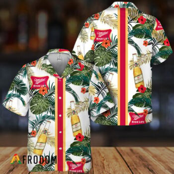 Miller High Life Hawaiian Shirt For Men - Tropical Floral Stripe Pattern - Summer Beach Vacation Gift For Dad