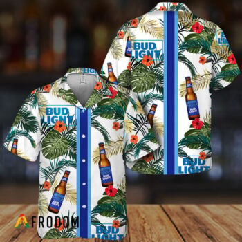 Bud Light Beer Hawaiian Shirt For Men - Tropical Floral Stripe Pattern - Casual Golf Summer Outfit For Husband