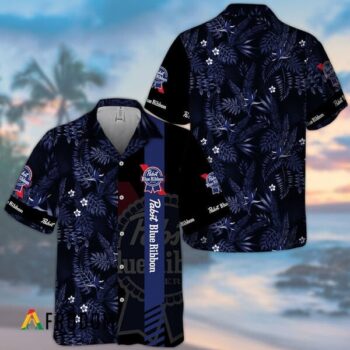 Pabst Blue Ribbon Hawaiian Shirt For Men - Midnight Tropical Leaves - Casual Streetwear Summer Outfit
