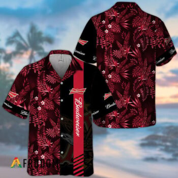 Budweiser Hawaiian Shirt For Men - Midnight Red Tropical Leaves - Summer Beach Vacation Gift