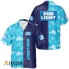 Bud Light Hawaiian Shirt For Men - Tropical Floral Blue & Navy Split - Summer Beach Vacation Outfit