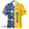 Corona Extra Hawaiian Shirt For Men - Tropical Floral Blue & Yellow Split - Casual Streetwear Golf Outfit