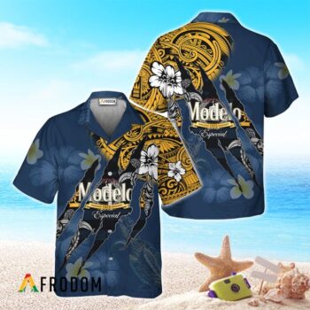 Modelo Hawaiian Shirt For Men - Polynesian Tattoo Tropical Navy - Casual Streetwear Golf Outfit