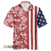 Modelo Hawaiian Shirt For Men - Red White Tropical Floral American Flag - Patriotic Summer Beach Gift