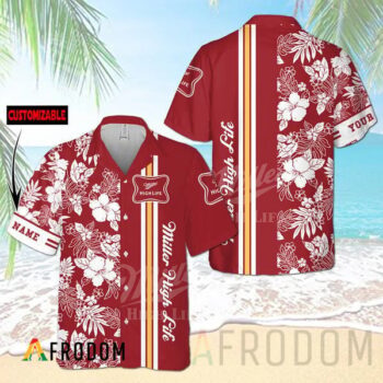 Personalized Miller High Life Hawaiian Shirt For Men - Tropical Floral Stripe Pattern - Custom Golf Gift