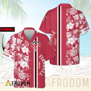 Personalized Fireball Whisky Hawaiian Shirt For Men - Tropical Floral Stripe Pattern - Custom Summer Beach Gift