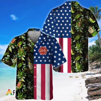 Jameson Whiskey Hawaiian Shirt For Men - Us Flag Tropical Flowers Design - Patriotic 4th Of July Gift For Dad