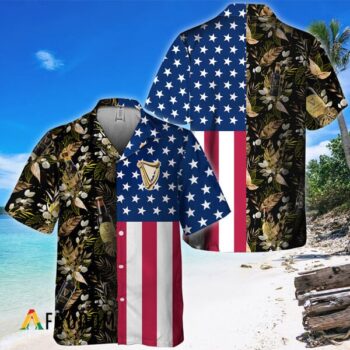 Guinness Beer Hawaiian Shirt For Men - Us Flag Tropical Flowers Design - Patriotic Summer Beach Outfit