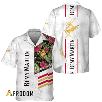 Remy Martin Hawaiian Shirt For Men - White Tropical Flower Pattern - Casual Golf Summer Outfit For Husband