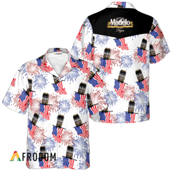 Modelo Negra Hawaiian Shirt For Men - American Flag Fireworks - Patriotic Independence Day Gift