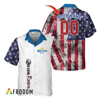 Personalized Corona Extra Hawaiian Shirt For Men - Us Flag Smoke - Summer Beach Vacation Gift
