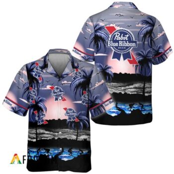 Pabst Blue Ribbon Hawaiian Shirt For Men - Tropical Beach Palm Tree Surf - Summer Vacation Casual Outfit