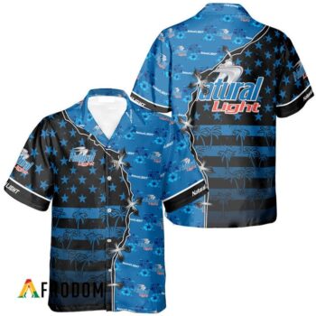 Natural Light Hawaiian Shirt For Men - American Flag Tropical Split 3d - Patriotic 4th Of July Outfit