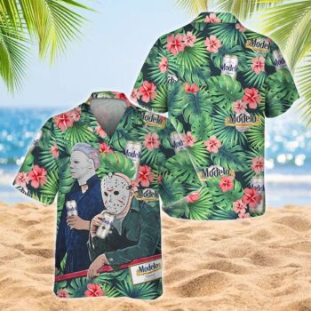 Modelo Beer Hawaiian Shirt For Men - Michael Myers & Jason Voorhees - Casual Streetwear Halloween Gift