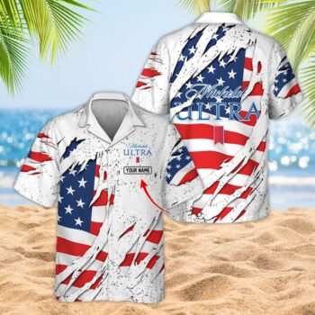 Custom Michelob Ultra 3d Ripped Hawaiian Shirt For Men - American Flag - Patriotic Casual Streetwear Gift