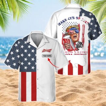 Custom Budweiser Beer Hawaiian Shirt For Men - Donald Trump Independence Day - Patriotic Summer Gift