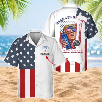 Custom Michelob Ultra Beer Hawaiian Shirt For Men - Donald Trump Independence Day - Patriotic Summer Beach Gift
