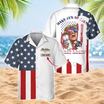 Personalized Modelo Hawaiian Shirt For Men - Donald Trump Independence Day - Patriotic Casual Outfit