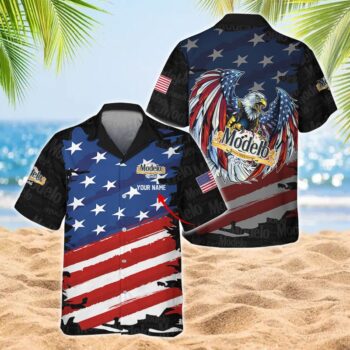 Personalized Modelo Hawaiian Shirt For Men - Freedom Eagle Us Flag - Patriotic Independence Day Gift