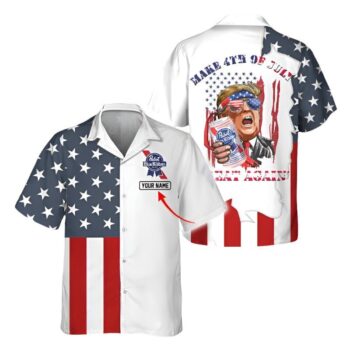 Custom Pabst Blue Ribbon Hawaiian Shirt For Men - Donald Trump Independence Day - Funny Patriotic Gift