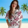 Atlanta Falcons Hawaiian Shirt � Hibiscus Palm Leaves Red White Casual Button Down For Men & Women