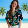 Carolina Panthers Hawaiian Shirt � Flamingo Foliage Blue Green, Casual Button Down For Men & Women