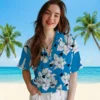 Carolina Panthers Hawaiian Shirt � Hibiscus Blooms Blue White, Casual Button Down For Men & Women