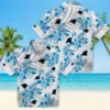 Carolina Panthers Hawaiian Shirt � Hibiscus Palm Leaves Blue White, Casual Button Down For Men & Women